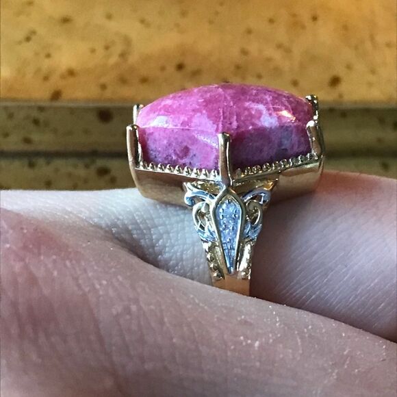 Art Deco Norwegian Thulite Sterling Silver Ring Size 7 - Picture 3 of 10